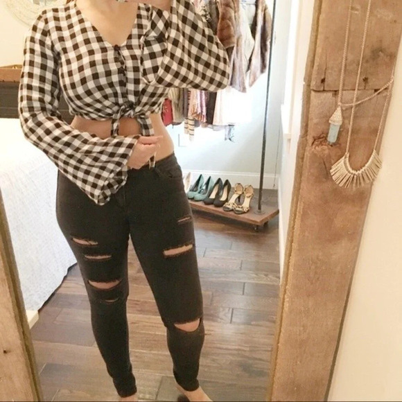 Wild fable small gingham checkered tie crop top - Picture 4 of 6